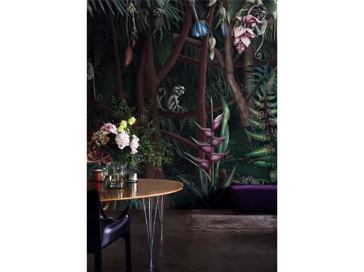 Carta da parati con piccole scimmie nella foresta Looks in the Forest in London Art