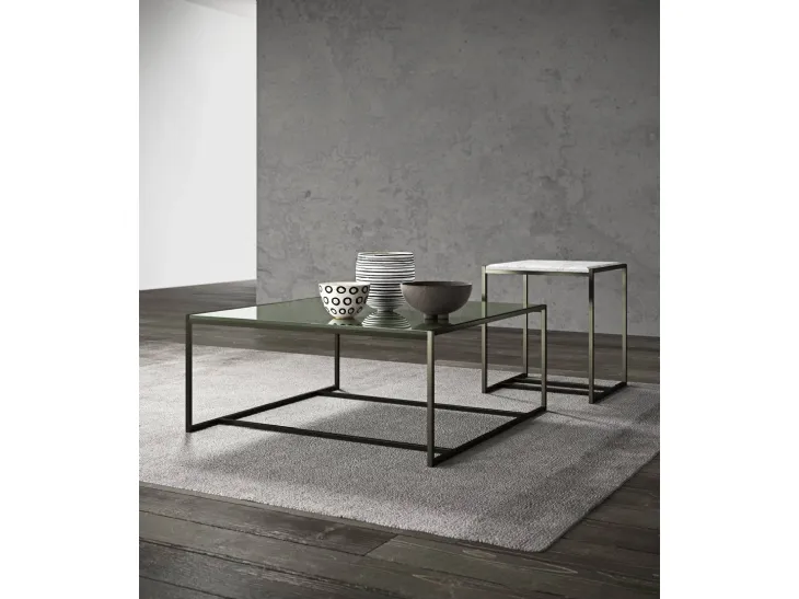 Tavolino Eulero con ripiano in vetro lucido o marmo in diverse dimensioni e altezze e base in metallo di Presotto