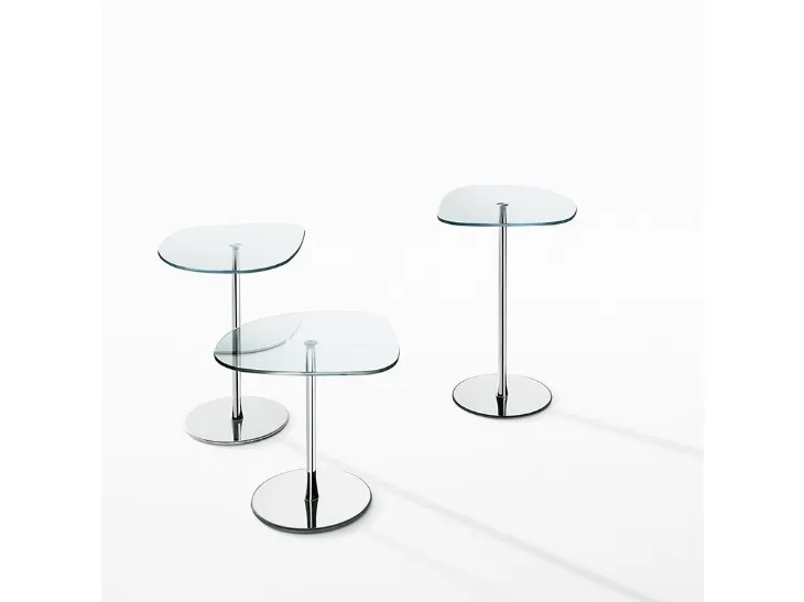 Tavolino Mixit Glass con piano in cristallo temperato e base in acciaio di Desalto