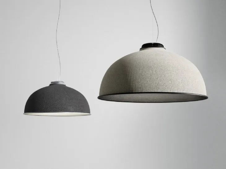 Lampada a sospensione a cupola rivestita in tessuto Farel di Luceplan
