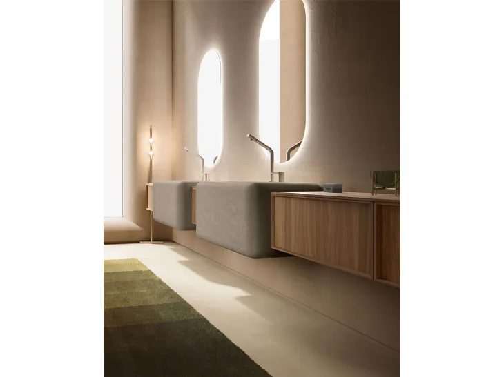 Mobile da Bagno Des Evolution Caramel 02 in Noce Canaletto con lavabi in resina di Cerasa