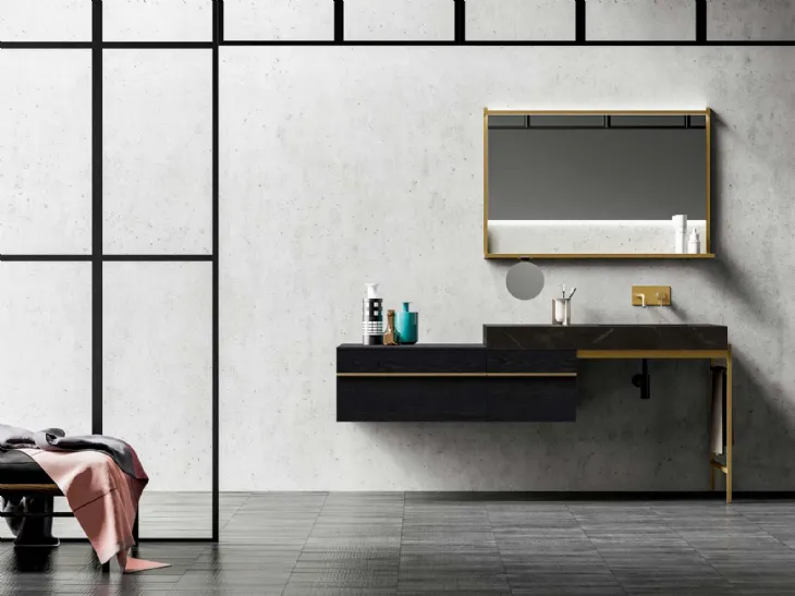 Mobile da Bagno Sidéro 03 in essenza rovere carbone e metallo ottone anticato di Birex