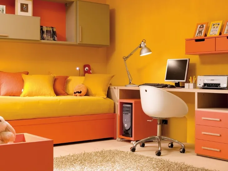 Cameretta Compact Arancio e Rovere Chiaro di Dear Kids