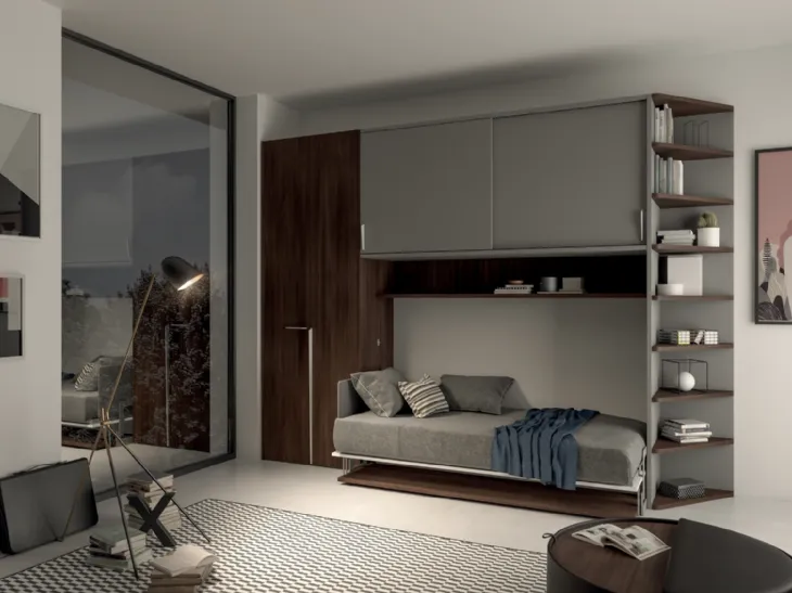 Letto singolo a scomparsa in melaminico e laccato Comp 265 di Tumidei