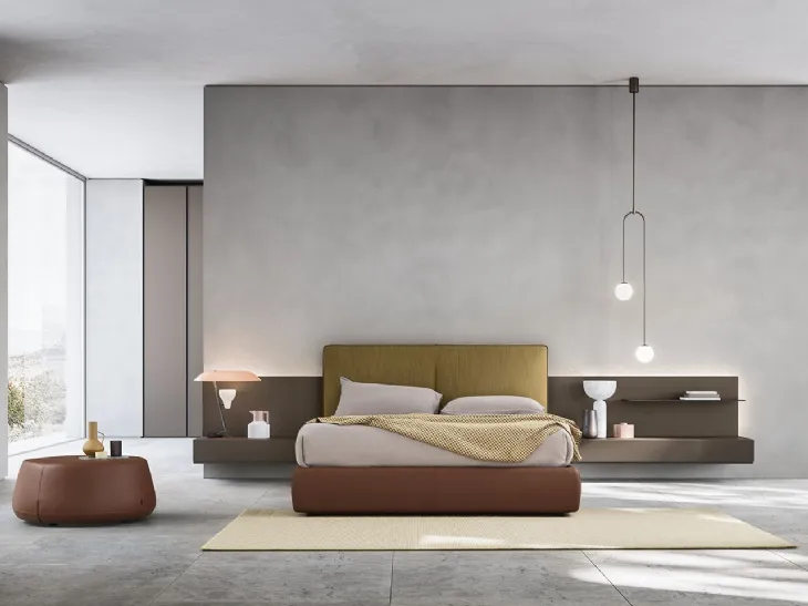 Letto in tessuto con boiserie Suite System 2 di Alf Da Frè