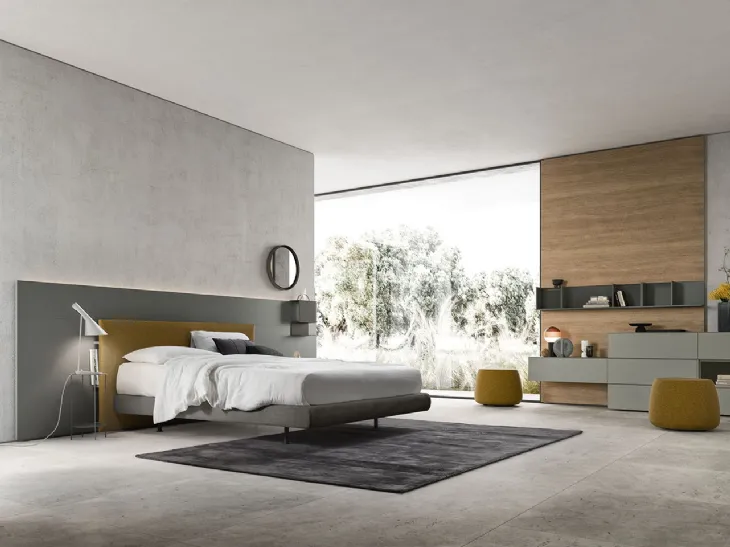 Letto in tessuto con boiserie Suite System 2 di Alf Da Frè
