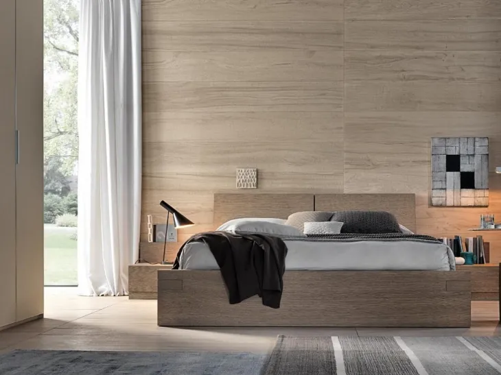 Letto matrimoniale in rovere con box contenitore Avalon di Giellesse
