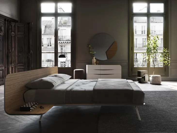 Letto con testiera in legno No-vo Quercia di Voltan