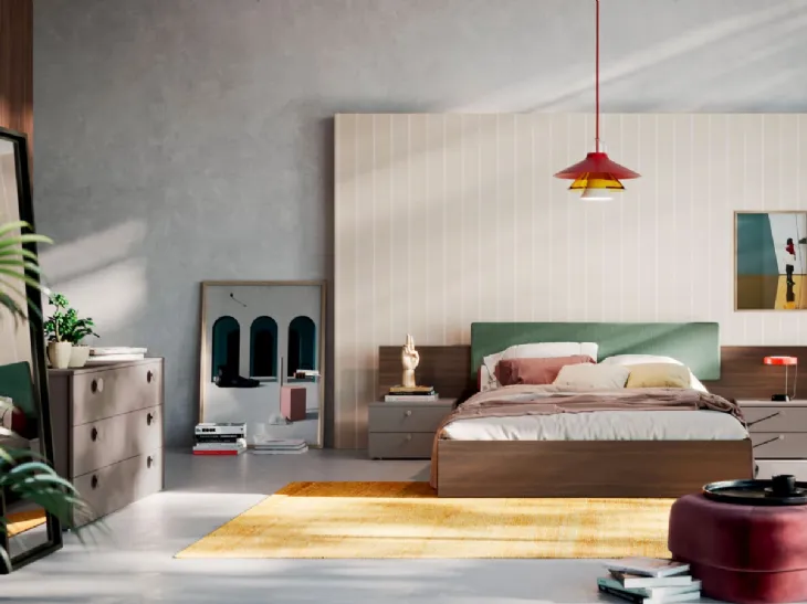 Letto con pannello in tessuto e box contenitore Diska di Orme