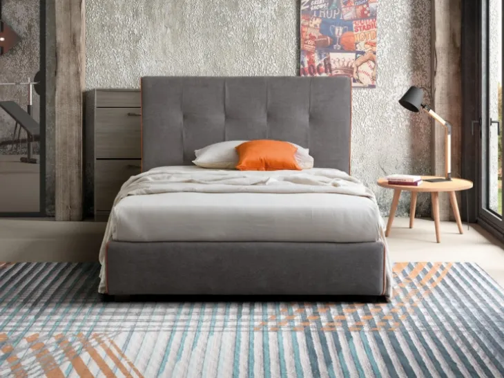 Letto singolo in tessuto con testiera trapuntata e box contenitore Love Le Comfort