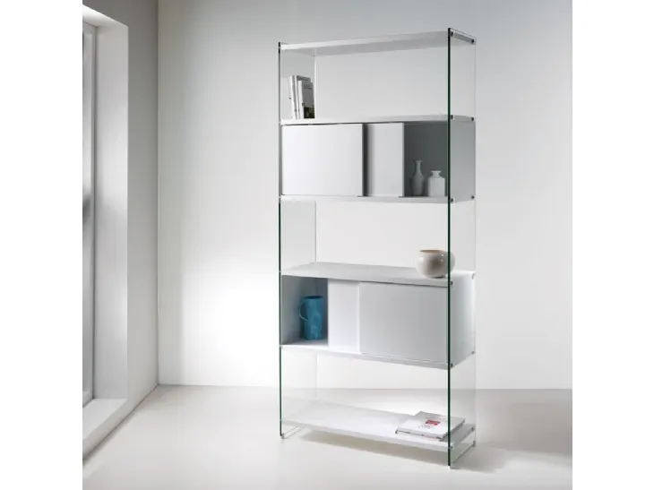 Libreria componibile divisoria in vetro e laminato Byblos di Pezzani