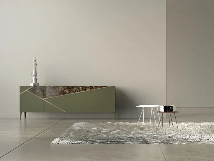 Madia in laccato opaco, ceramica e bronzo graffiato Comp 23 di Voltan