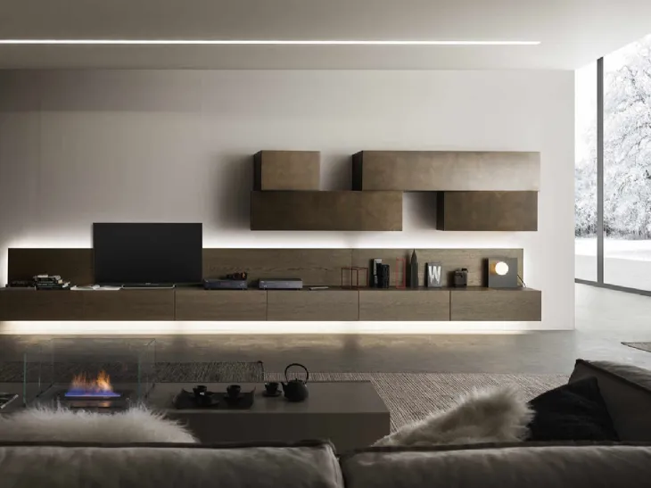 Parete Attrezzata InclinART 01 in legno e laccato metallico di Presotto