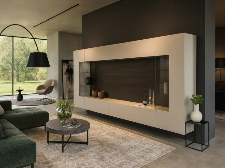 Parete Attrezzata Soggiorno con schienale Carbone di Voltan