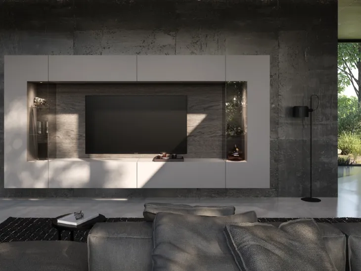 Parete Attrezzata Soggiorno con schienale dietro vetrine di Voltan