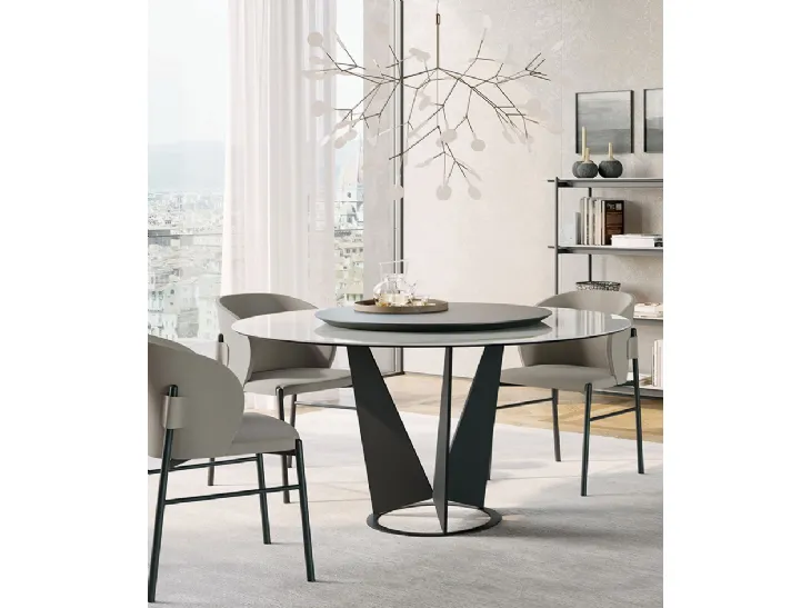 Tavolo rotondo Eiffel in gres con piano girevole in legno di Dall'Agnese