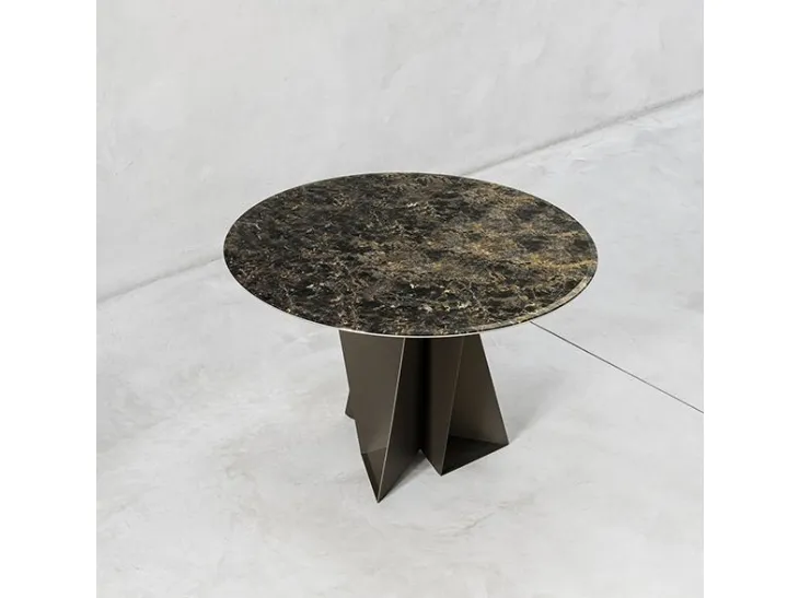 Tavolo rotondo Monolith in vetro con decoro marmo di Pezzani