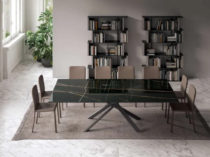 Tavolo allungabile e allargabile 4x4 in Marble Glass di Ozzio