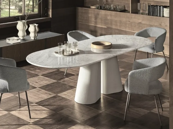 Tavolo ovale Pillar in marmo e cemento di Ditre Italia