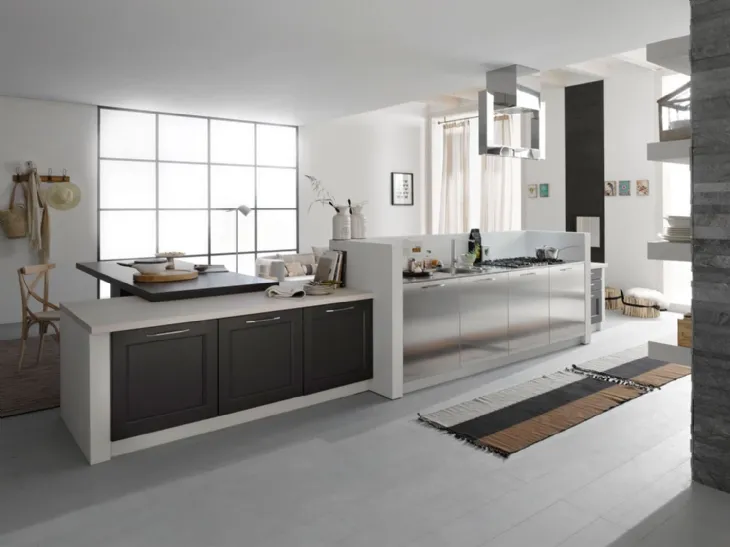 Cucina Classica lineare in legno e acciaio Asolo 04 di Dibiesse