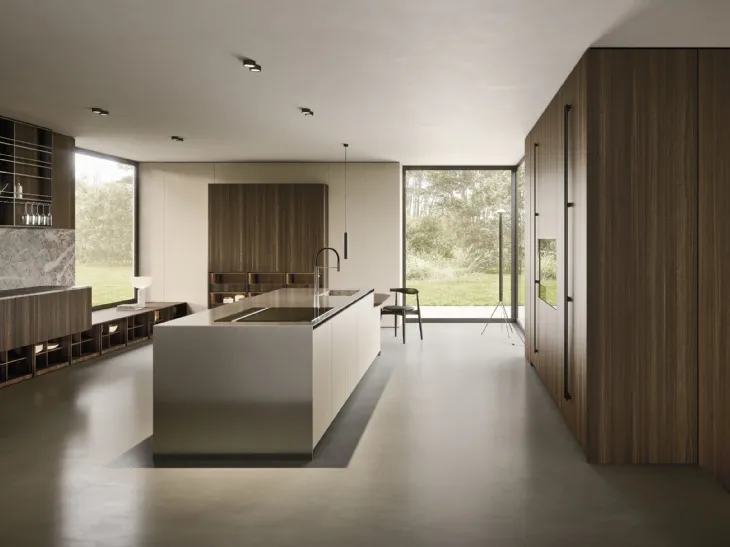 Cucina Design con isola C01 in legno e laccato di Copat Life