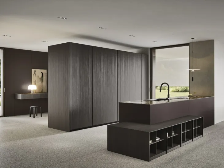 Cucina Design con penisola C04 in laccato e legno di Copat Life