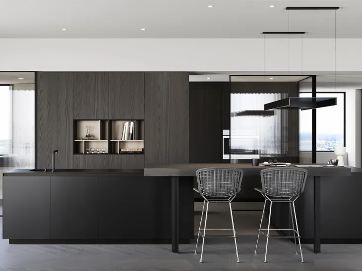 Cucina Design lineare in rovere moro e laccato satinato Sistemi 3|1|A22 di Copat Life