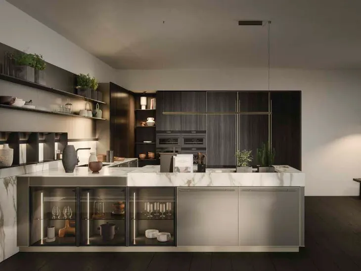 Cucina Moderna Coco Light con penisola in laccato metal di Dibiesse