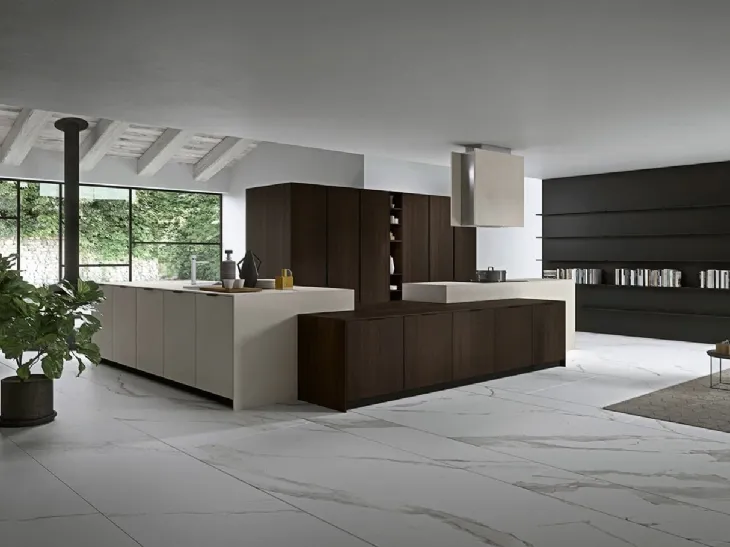 Cucina Moderna con isola Vestimi 04 in rovere termotrattato  e finitura calce di Dibiesse