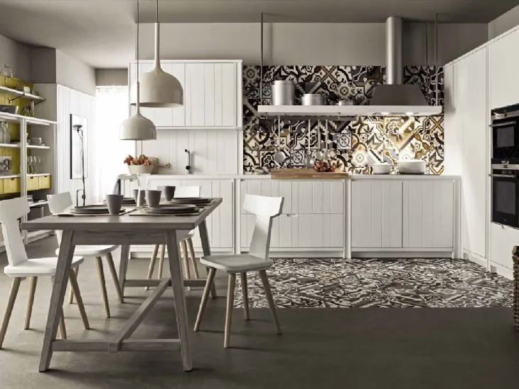 Cucina Moderna lineare in legno finitura bianco gesso Maestrale M04 di Scandola