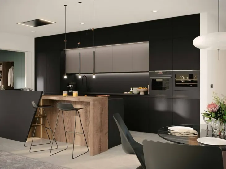 Cucina Moderna in Fenix Nero con isola MK07 di Gentili Cucine