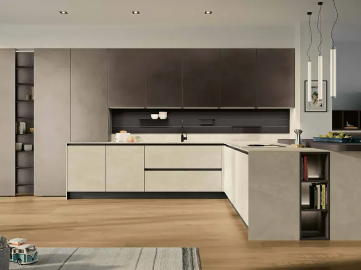 Cucina Moderna con penisola MK12 in laminam e laccato di Gentili Cucine