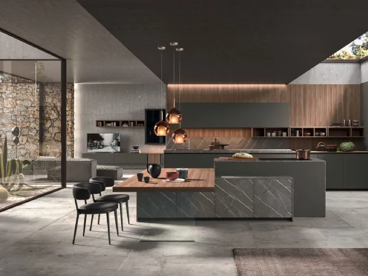 Cucina Moderna con isola Time 01 in laccato opaco, laminato e melaminico di Gentili Cucine