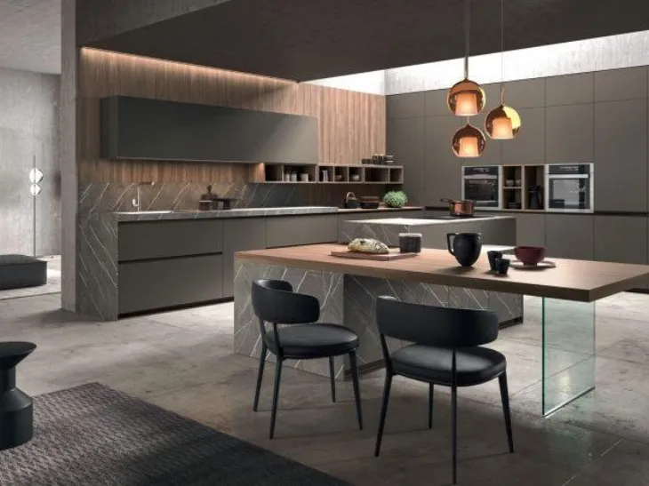 Cucina Moderna con isola Time 01 in laccato opaco, laminato e melaminico di Gentili Cucine