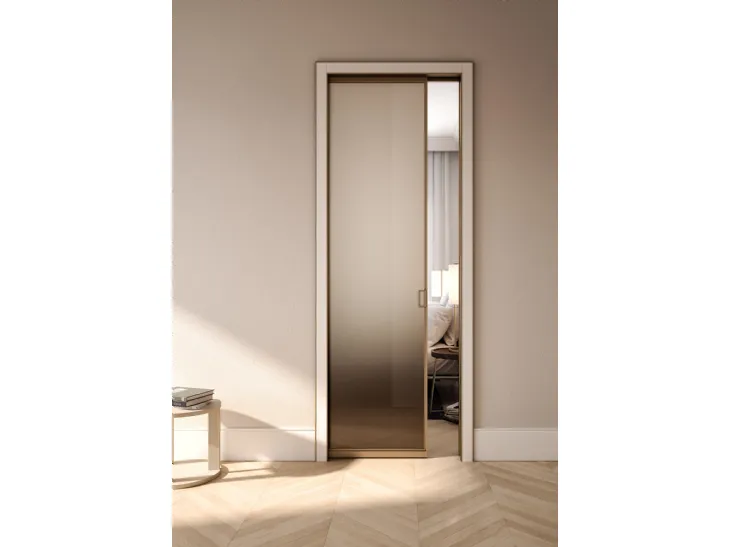Porta per interni Quadra Scorrevole in vetro con telaio in alluminio di Albed